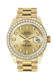 Rolex Datejust 28 Champagne Diamond Dial Bezel President Ladies Watch 279138Rbr