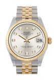 Rolex Datejust 31 Silver Diamond Dial Fluted Bezel 18K Yellow Gold Two Tone Jubilee Watch 278273