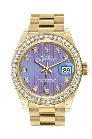 Rolex Datejust 28 Lavendar Diamond Dial Bezel President Ladies Watch 279138Rbr