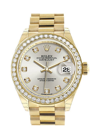 Rolex Datejust 28 Silver Diamond Dial Bezel President Ladies Watch 279138Rbr