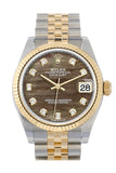 Rolex Datejust 31 Black Mother-Of-Pearl Diamond Dial Fluted Bezel 18K Yellow Gold Two Tone Jubilee