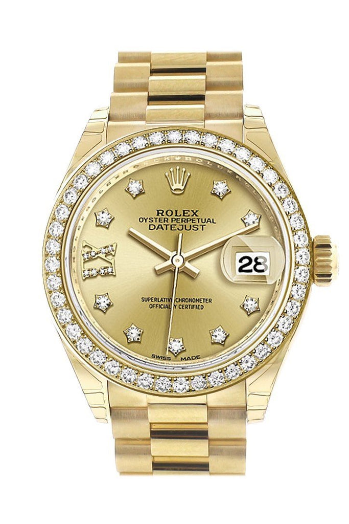 Rolex Datejust 28 Champagne Star Diamond Dial Bezel President Ladies Watch 279138Rbr