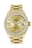 Rolex Datejust 28 Champagne Star Diamond Dial Diamond Bezel President Ladies Watch 279138RBR