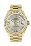 Rolex Datejust 28 Silver Star Diamond Dial Diamond Bezel President Ladies Watch 279138RBR NP