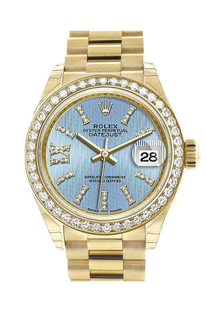 Rolex Datejust 28 Cornlower Blue Roman Diamond Dial Bezel President Ladies Watch 279138Rbr