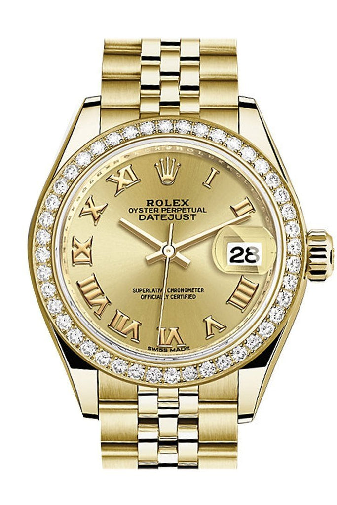 Rolex Datejust 28 Champagne Roman Dial Diamond Bezel Jubilee Ladies Watch 279138Rbr / None