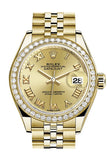 Rolex Datejust 28 Champagne Roman Dial Diamond Bezel Jubilee Ladies Watch 279138Rbr / None