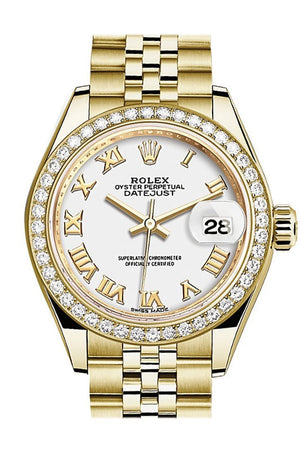 Rolex Datejust 28 White Roman Dial Diamond Bezel Jubilee Ladies Watch 279138Rbr / None