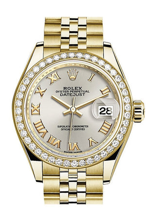 Rolex Datejust 28 Silver Roman Dial Diamond Bezel Jubilee Ladies Watch 279138Rbr / None
