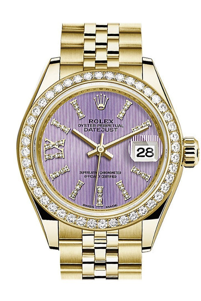 Rolex Datejust 28 Lilac Large Roman Diamonds Dial Diamond Bezel Jubilee Ladies Watch 279138Rbr /