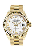 Rolex Datejust 28 White Roman Dial Fluted Bezel President Ladies Watch 279178 NP