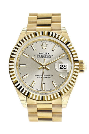 Rolex Datejust 28 Silver Dial Fluted Bezel President Ladies Watch 279178