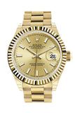 Rolex Datejust 28 Champagne Dial Fluted Bezel President Ladies Watch 279178 NP