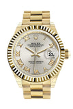 Rolex Datejust 28 Silver Roman Dial Fluted Bezel President Ladies Watch 279178