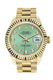Rolex Datejust 28 Mint Diamond Dial Fluted Bezel President Ladies Watch 279178 NP