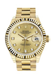 Rolex Datejust 28 Champagne Diamond Dial Fluted Bezel President Ladies Watch 279178