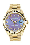 Rolex Datejust 28 Lavendar Diamond Dial Fluted Bezel President Ladies Watch 279178 NP