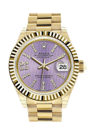 Rolex Datejust 28 Lilac Large Roman Diamond Dial Fluted Bezel President Ladies Watch 279178