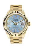 Rolex Datejust 28 Cornlower blue Roman Fluted Dial Diamond Bezel President Ladies Watch 279178 NP
