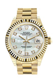 Rolex Datejust 28 Mop Pearl Diamond Dial Fluted Bezel President Ladies Watch 279178