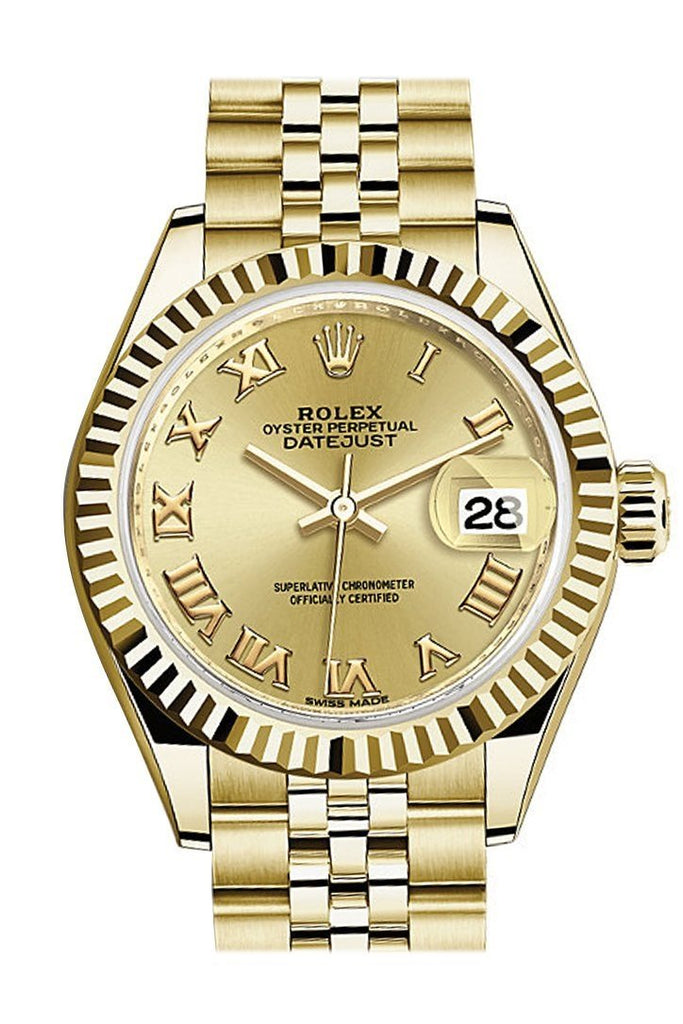 Rolex Datejust 28 Champagne Roman Dial Fluted Bezel Jubilee Ladies Watch 279178 / None