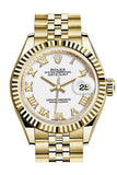 Rolex Datejust 28 White Roman Dial Fluted Bezel Jubilee Ladies Watch 279178 / None