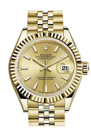 Rolex Datejust 28 Champagne Dial Fluted Bezel Jubilee Ladies Watch 279178 / None