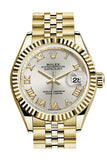 Rolex Datejust 28 Silver Roman Dial Fluted Bezel Jubilee Ladies Watch 279178 NP