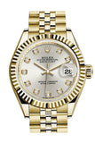 Rolex Datejust 28 Silver Diamond Dial Fluted Bezel Jubilee Ladies Watch 279178 NP