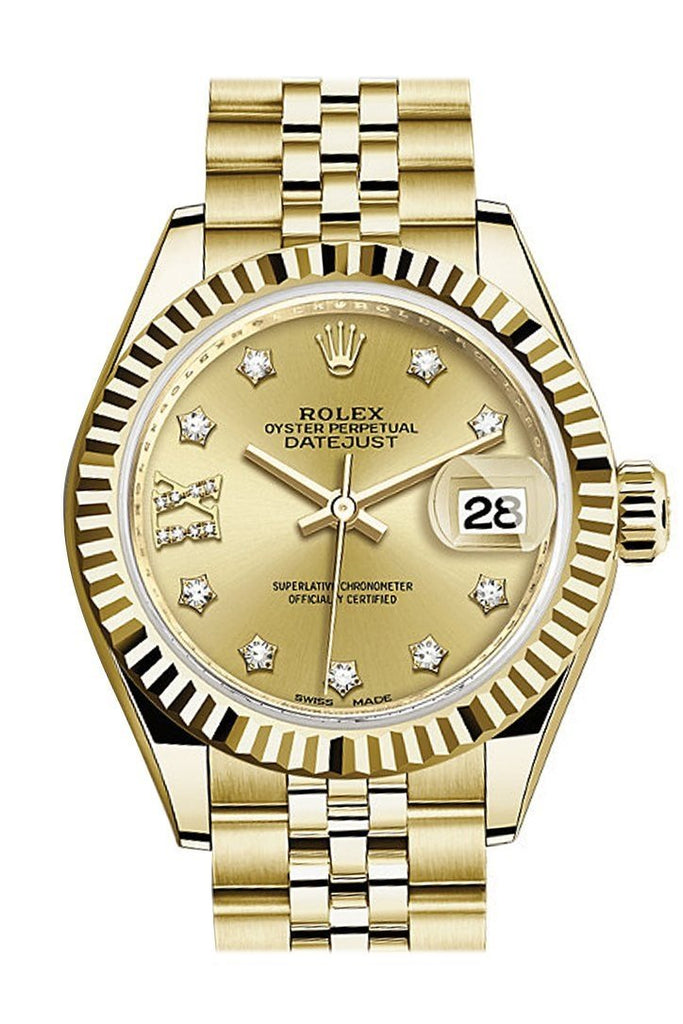 Rolex Datejust 28 Champagne Star Fluted Dial Bezel Jubilee Ladies Watch 279178 / None