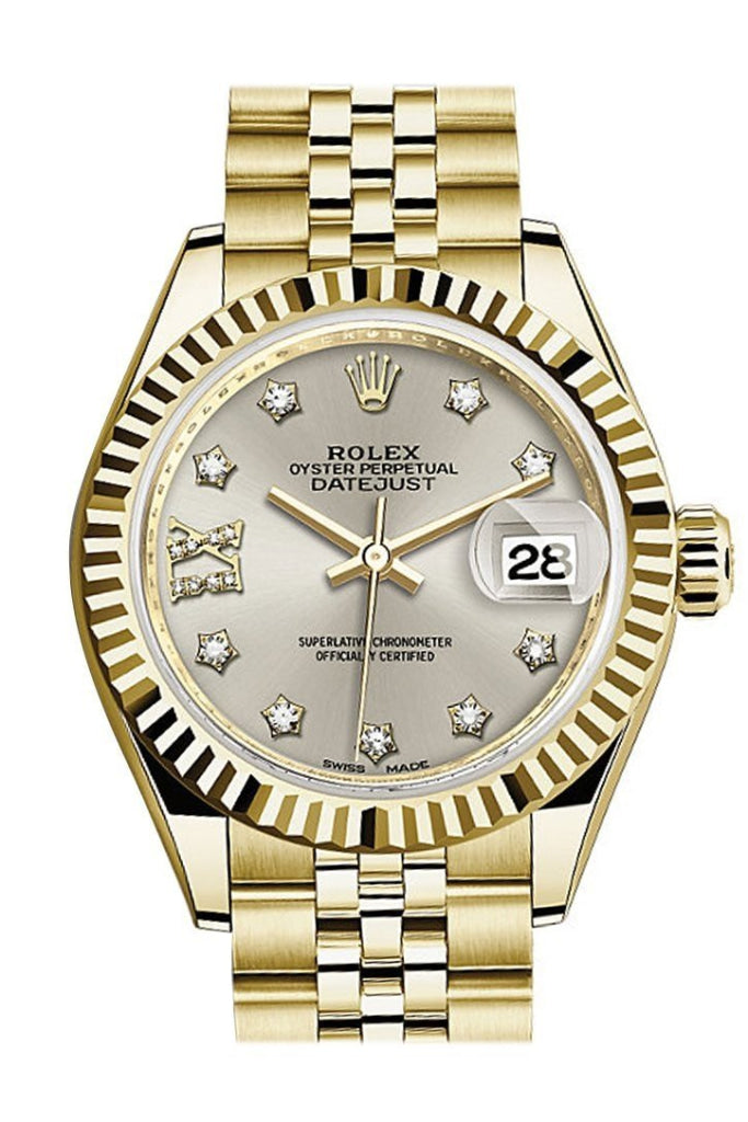 ROLEX 279178 Datejust 28 Champagne Star Diamond Dial Fluted Bezel