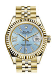 Rolex Datejust 28 Cornlower Blue Large Roman Diamond Dial Fluted Bezel Jubilee Ladies Watch 279178