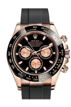 Rolex Cosmograph Daytona Black And Pink Dial Oysterflex Strap Mens Everose Watch 116515Ln