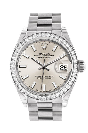 Rolex Datejust 28 Silver Dial Diamond Bezel President Ladies Watch 279136Rbr
