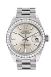 Rolex Datejust 28 Silver Dial Diamond Bezel President Ladies Watch 279136Rbr