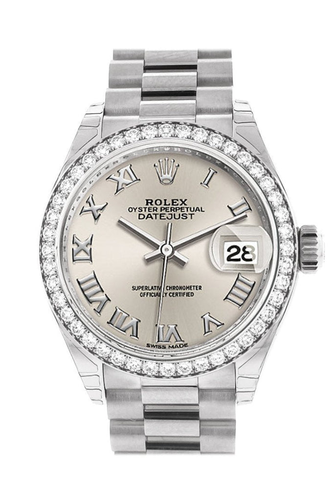 ROLEX 279136RBR Datejust 28 Silver Dial Diamond Bezel Ladies Watch