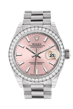 Rolex Datejust 28 Pink Dial Diamond Bezel President Ladies Watch 279136Rbr