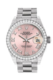Rolex Datejust 28 Pink Roman Dial Diamond Bezel President Ladies Watch 279136RBR 279136 NP