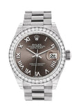 Rolex Datejust 28 Dark Grey Roman Dial Diamond Bezel President Ladies Watch 279136Rbr