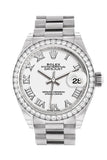 Rolex Datejust 28 White Roman Dial Diamond Bezel President Ladies Watch 279136Rbr