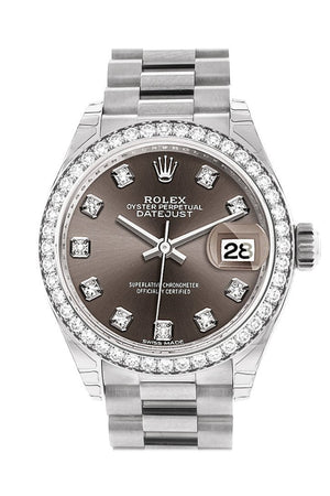 Rolex Datejust 28 Dark Grey Set With Diamonds Dial Diamond Bezel President Ladies Watch 279136Rbr