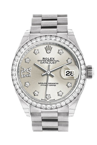 Rolex Datejust 28 Silver Diamond Set In Star Dial Bezel President Ladies Watch 279136Rbr