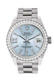 Rolex Datejust 28 Ice Blue Diamond set in Roman Dial Diamond Bezel President Ladies Watch 279136RBR 279136 NP