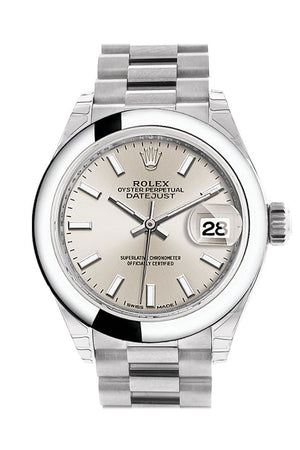 Rolex Datejust 28 Silver Roman Dial Dome Bezel President Ladies Watch 279166