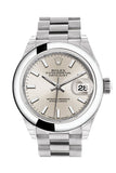 Rolex Datejust 28 Silver Roman Dial Dome Bezel President Ladies Watch 279166 NP