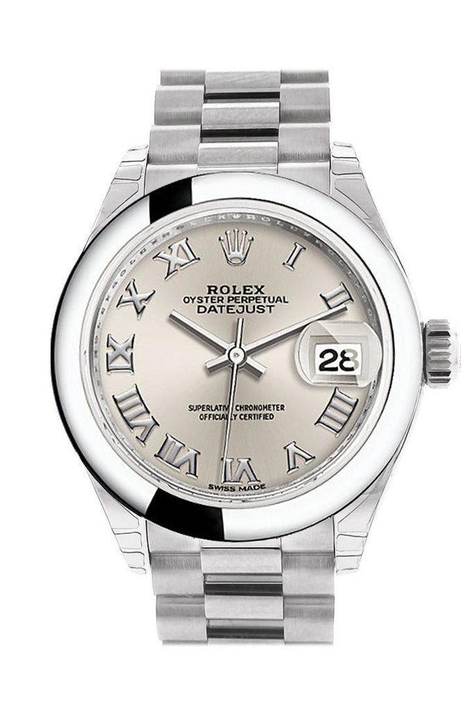 Rolex Datejust 28 Silver Roman Dial Dome Bezel President Ladies Watch 279166