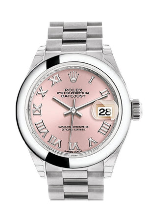Rolex Datejust 28 Pink Roman Dial Dome Bezel President Ladies Watch 279166