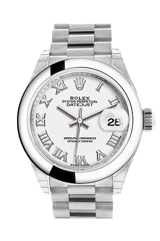 Rolex Datejust 28 White Roman Dial Dome Bezel President Ladies Watch 279166