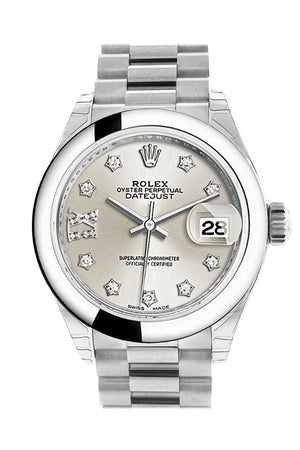 Rolex Datejust 28 Silver Diamond Set In Star Dial Dome Bezel President Ladies Watch 279166