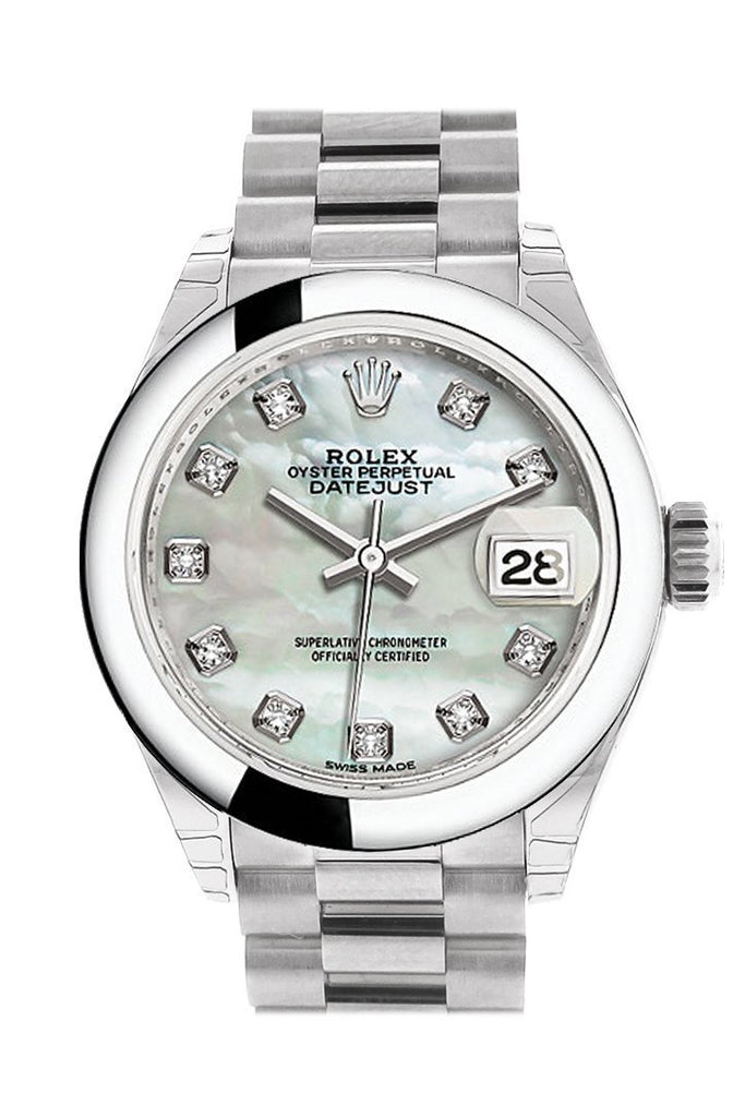 Rolex Datejust 28 Pearl Diamond Dial Dome Bezel President Ladies Watch 279166